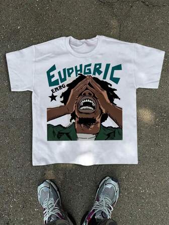 Shwiy Street Life 男士肖像印花短袖T恤，适合春夏季日常穿着、上学