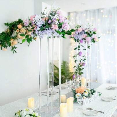 优雅的亚克力花瓶中心装饰 - 透明几何花卉展示架，适用于婚礼、生日和节日餐桌装饰