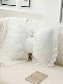 1pc Soft & Cute Bow Decorative Throw Pillow, Ruched Lace Bow Cushion For Sofa, Bed, Living Room & Bedroom, Ideal Mother's Day Gift For Mom, White