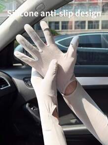 1 pièce Nouveaux gants longs de protection solaire pour femmes d'été. Ces manches de bras en soie glacée peuvent bloquer les rayons ultraviolets. Ils conviennent pour le cyclisme et la conduite, avec des fonctions anti-dérapantes et tactiles. Ils sont extra-longs pour couvrir les bras et parfaits pour une utilisation extérieure.