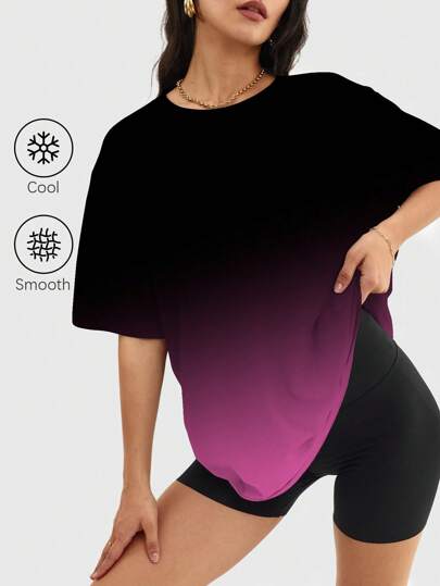 Speed mate [Spring/Summer] Women's Gradient Crew Neck Short Sleeve T-Shirt, Casual Loose Top For Spring & Summer Y2K Clothing