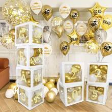 Balloon Boxes Grad So Proud Of You Graduations 2025 For Graduation Party Decorations Supplies For Indoor/Outdoor Home Door Decor 4 Pcs Black Balloon Transparent Boxes(NO Balloon, White And Black)