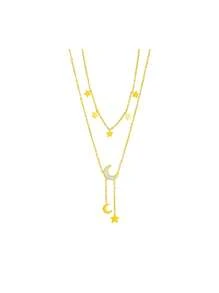 1 pieza Collar con colgante de luna de resina y estrella de acero inoxidable creativo, collar con colgante de luna de moda, adecuado como regalo para ocasiones festivas - Amarillo Oro - Ver 6