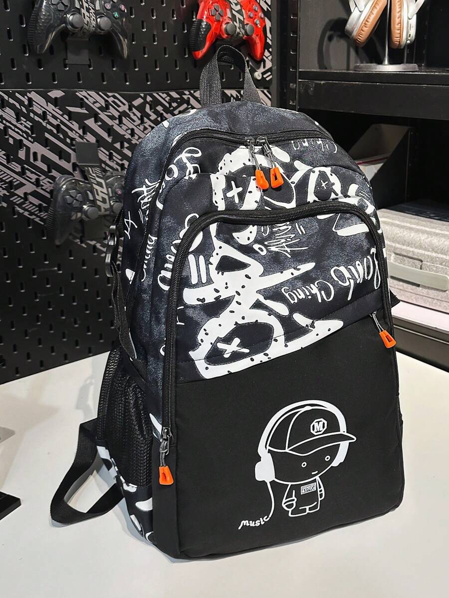New And Cool Light Luxury Graffiti Large Capacity Versatile Backpack, Student Travel Backpack, Computer Bag, Contrasting Printed Backpack, Unisex Holiday Gift. - Multicolor - View 1