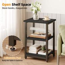 Tomnk Modern 3-Tier Rectangular Side Table With Black Wood Grain Finish - Living Room End Table For Bedroom, Black - màu đen - Xem 4