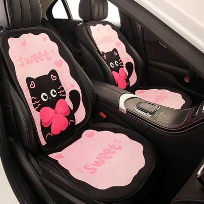1pc Cute Bowknot, Heart, Cat Cartoon Car Seat Cushion Anti-Slip Seat Cover, Suitable For All Seasons