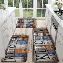 1pc/2pcs Classic Dark-Colored Wood Grain Pattern Kitchen Floor Mat, High Rebound Memory Foam, Water Absorbent, Anti-Slip, Suitable For Kitchen, Bathroom, Hallway, Entryway, Dining Room And Other Home Decor