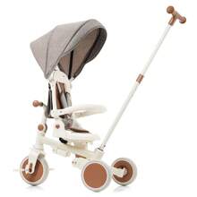 MERAX 7 In 1 Baby Tricycle, Foldable Toddler Tricycle With Removable And Adjustable Parent Handle, Toddler Push Bike With Removable Pedal, Canopy, And Guardrail, Tricycle For 12-72 Months, Ivory And Brown - Ivory - View 12