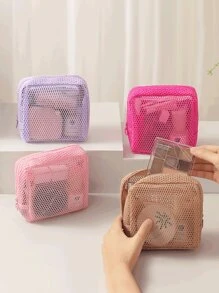 1 件迷你化妆包，时尚化妆品旅行箱收纳袋，适用于女士/女孩女孩卫生巾，大容量便携式网眼化妆包，口红收纳袋，网袋，最佳生日礼物，情人节礼物，妇女节礼物，适用于假日海滩，浴室收藏，卧室收藏，大容量