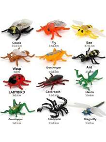12pcs Lifelike Insect Model Ornaments Plastic Toy Set