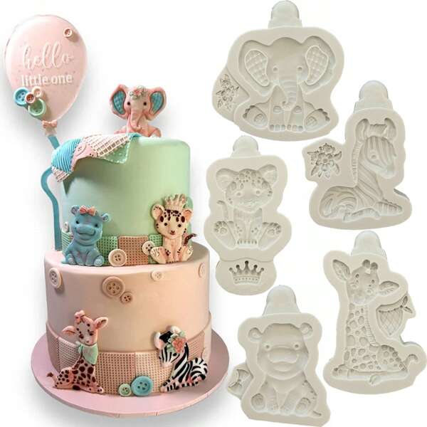 1pc Cute Animal Elephant, Zebra, Hippopotamus, Giraffe, Tiger Silicone Mold For Fondant Cake Decorating, Candy, Cupcake, Chocolate, Kitchen Baking Tool