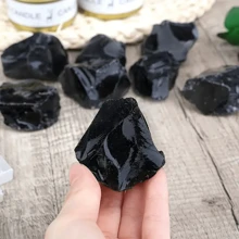 1pc/4pcs/8pcs Glam Style Obsidian Crystal Stone, Asymmetric Rough Raw Quartz Rock Specimen For Home Decor, Family Themed Holiday Decorations For Christmas, Easter, Thanksgiving, Valentine'S Day - Black - View 2