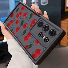 1pc Red Cherry Fully Protective Anti-Fall Phone Case, Thick Anti-Slip Protective Cover Compatible With Apple, Compatible With Honor, Compatible With Redmi,International Version, Not The Domestic Version - Black - View 3