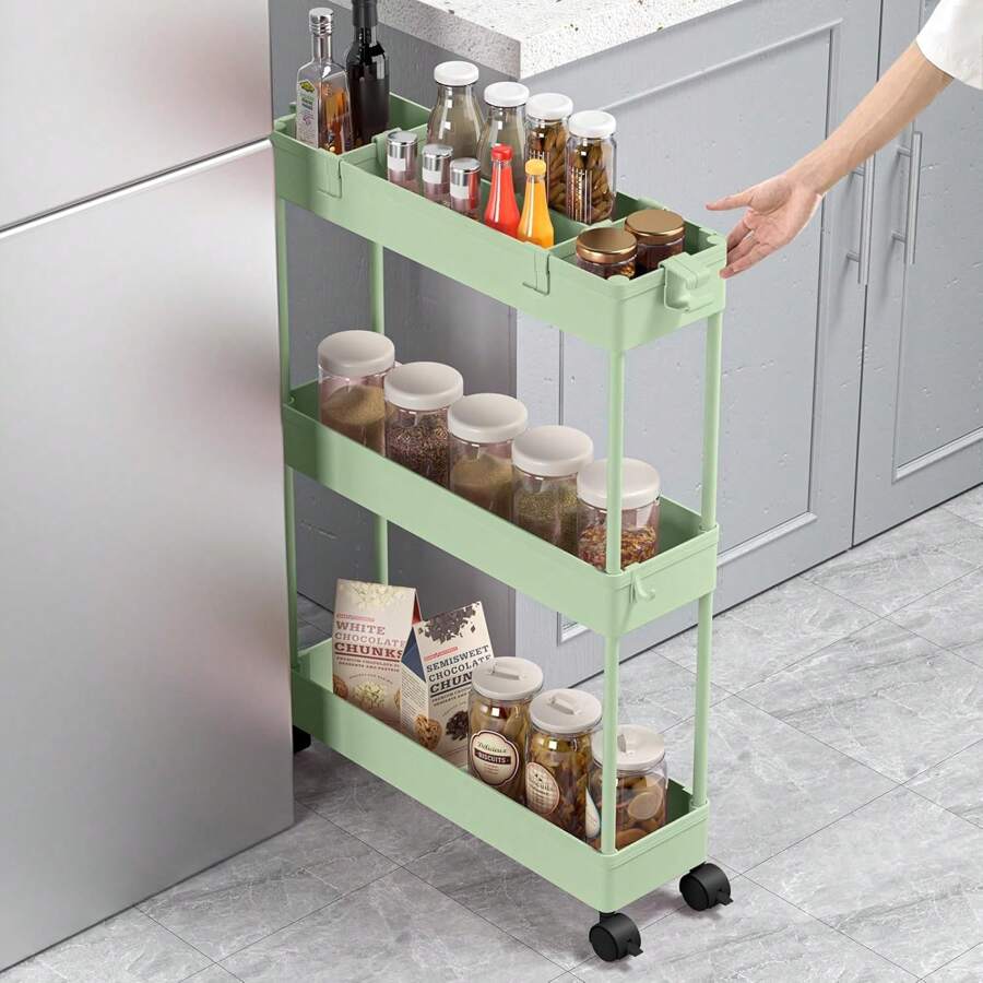 Slim Rolling Storage Cart Storage Cart Organizer Rolling Utility Cart,Room Decor,Bathroom Decor,Mobile Shelving Unit Slide Out Storage Shelves For Kitchen Living Room Bathroom Laundry Room & Dressers - Green - View 1