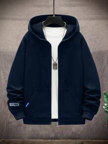 1pc Teens/Boys' Casual Solid Color Sporty Simple Fleece Hoodie Jacket, Autumn/Winter Children Clothing