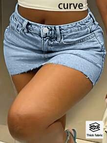 欧美街头新款设计小众简约休闲腰部松紧腰大码牛仔半身裙