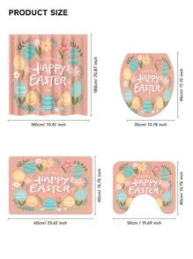 Conjunto de 4 piezas de elementos de Pascua para el baño: Cortina de ducha, alfombra de baño, tapa de inodoro, alfombra en forma de U. Cortina de ducha impermeable de poliéster con ganchos, juego de alfombras de baño antideslizantes, decoración de hogar de Pascua