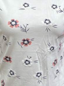 camiseta de algodón corta, estampada floreado. - Blanco - Ver 2