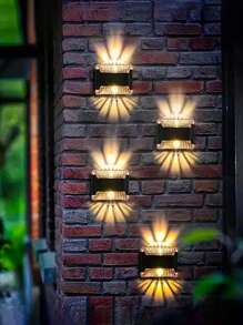 4-Piece Outdoor Solar Up And Down Refraction Wall Light, Up And Down LED Solar Wall Light, Yellow Light/White Light Options, Suitable For Decks, Fences, Walls, Gardens, Backyards, Light Sensor Control (Solar Powered)