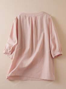 Blusa casual de lino para mujer con bordado floral, mangas 3/4, para verano