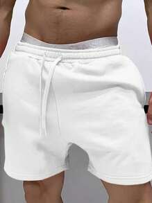 Men's Casual Solid Color Sports Bermuda Shorts, Summer - White - View 1