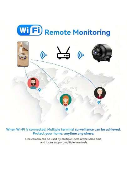 1pc High Definition Bullet Type Slimme Mini Camera, Night Vision Wireless WiFi Camera That Only Supports 2.4G Network. It Features Remote Monitoring, SD Card Exp able Memory, Indoor Network Monitoring. This Is USB Powered Home Scenarios Such As Homes, Cars, Offices, Making An Ideal Choice s, Anniversary Or Family Day s. view 5