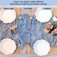 Juego de 6 caminos de mesa de gasa azul grisácea, decoración de mesa romántica de estilo campestre bohemio - para bodas, fiestas, cumpleaños, despedidas de soltera, compromisos, decoración del hogar