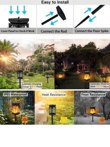 Set de 2/4 piezas Farol Solar, Luces solares exteriores IP65 a prueba de agua con llama parpadeante, decoración de Halloween, Mini luz solar colgante para jardín, patio, césped - Multicolor - Ver 8