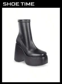 Square Toe Platform Wedge Bootie Mercy-01 By Liliana - màu đen - Xem 1