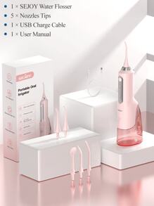 sejoy Fashion Portable Rechargeable USB Charging Electric Water Flosser Oral Irrigator Oral Irrigator Cordless Teeth Cleaner, 5 Pressure Levels&Low Noise&360° Rotation , IPX7 Waterproof, Smart Memory,270ml Removable Water Tank, For Home And Travel - 粉色 - 查看 6