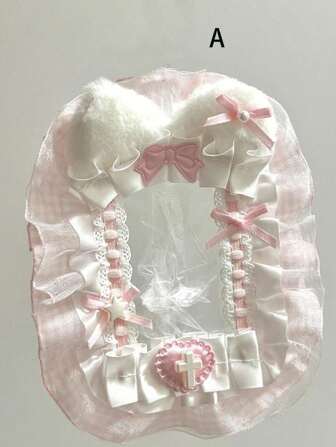 Support photo en peluche fait main avec oreilles de lapin blanches et rose, dentelle, pour KPOP