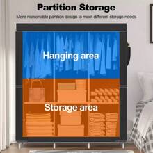 LARGE FABRIC CANVAS WARDROBE WITH HANGING RAIL SHELVING CLOTHES STORAGE CUPBOARD - Black - View 11