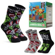 Minecraft Socks 3 Pack Cotton-Rich Crew Ankle Everyday School Sports Gaming Gift - Multicolor - View 1