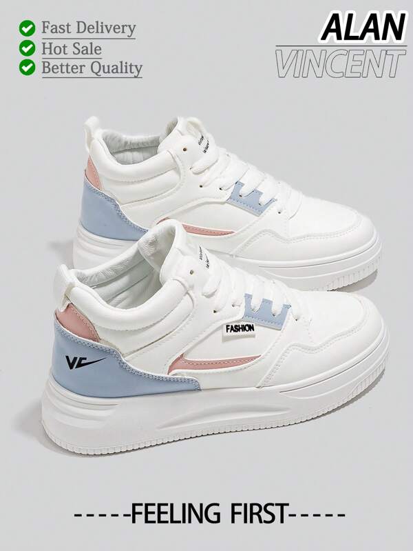Scarpe da donna bianche e blu primavera 2025, nuovo stile, scarpe donna alte con lacci, scarpe sportive, sneaker casual alla moda per donna, scarpe piatte leggere e confortevoli
