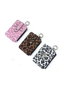Women's Fashion Leopard Print Cute Mini Cardholder Compact Coin Purse With Removable Key Ring Zipper Wallet With Card Slots For Women Wallet Mini Wallet Purse Wallet Wallet Keychain Card Wallet Wallet