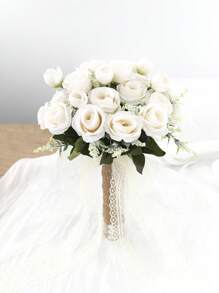 1pc Artificial Roses Bride Bouquet, Artificial Flowers Roses Tossing Bouquet For Bridesmaid For Wedding Ceremony Anniversary