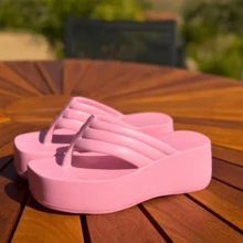 Women's Platform Sandals Clog Cloud Heel Soft Flip Flops - Màu Hồng baby - Xem 3