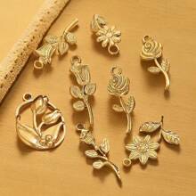 5 Pieces Of 304 Stainless Steel 18k Gold-Plated Vintage Rose Pendant Necklace And Bracelet With Titanium Steel Heart Heart Shape DIY Waterproof Leaf Pendant - Pendant - View 4