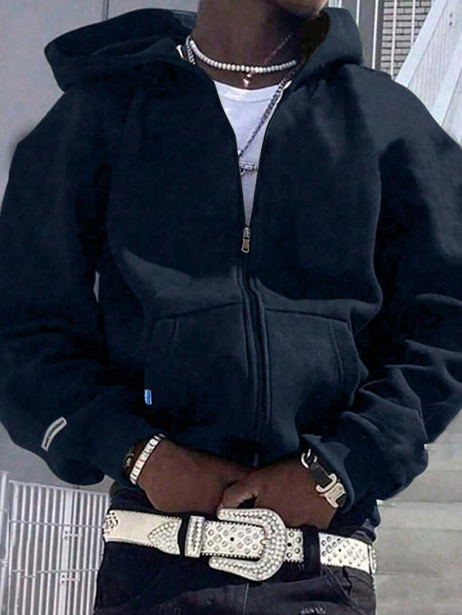 1pc Teens/Boys' Casual Solid Color Sporty Simple Fleece Hoodie Jacket, Autumn/Winter Children Clothing