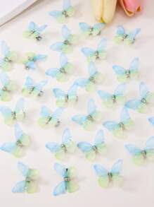 10pc/Set Baby Girls' Ombre Gradient Color Double Layer Rhinestone Transparent Tulle Butterfly Small Hair Clips, Adorable Princess Hair Accessories Hair Clips For Children - Multicolor - View 5