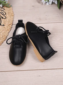1 Par De Sapatos Casuais PU Unissex Com Laço, Mocassins Fashion Ingleses Simples E Versáteis, Sapatos Oxford, Sapatos Baixos Para Primavera, Verão E Outono