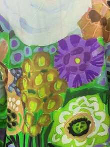 大码女式复古可爱花卉艺术印花休闲长袖舒适衬衫返校秋季女装 - 綠色 - 查看 3