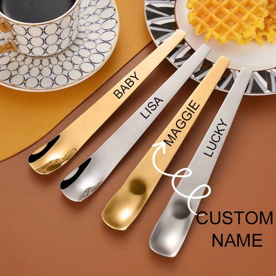 Sendok Stainless Steel Kustom, Sendok Es Krim Ukiran Personalisasi, Sendok Makanan Penutup, Sendok Kue, Sendok Es Loli, Peralatan Makan Tahan Lama untuk Hadiah Pribadi - beraneka warna - View 1