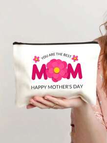 MM Printed Cosmetic Bag, Aesthetic Floral Portable Cosmetic Bag Mother's Day Gift Cosmetic Bag Cosmetic Bag Skin Care Bag Toiletry Bag Storage Bag, Travel Necessities Cruise Necessities Dormitory Necessities, Mom Gifts, Birthday Gifts, Gifts For Friends And Teachers, Home Decoration, Bathroom Living Room Bedroom Decoration, Bathroom Storage Box, Jewelry Storage Box, Lip Oil Storage Box, Nail Polish Storage Box Cosmetics Storage Box - White - View 2