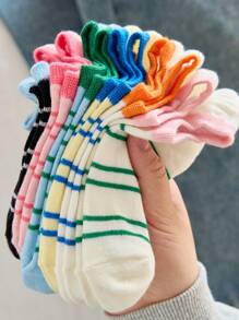 5 Pairs Women's Colorful Striped Non-Slip Breathable Boat Socks, Comfortable For Spring/Summer - Multicolor - View 5