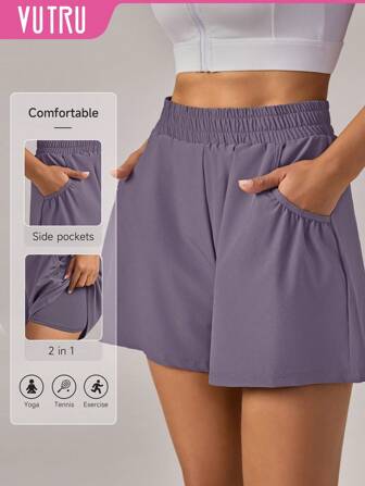  VUTRU 1Pc Elastic Waist Short With Pockets Lightweight Yoga Studio Gym Summer