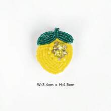 1pc Handmade Beaded Fruit Patch - Cute Embroidered Lemon And Peach Appliques, For Hats And Clothing Accessories, Vibrant Yellow And Green, Decorative Fabric Sticker, Hat Decoration | Playful Design | Handcrafted Appearance, Fruit Decor, Suitable For Holiday Decorations Gifts, Easter, Halloween, Teacher's Day, Mother's Day Holiday Party Gifts