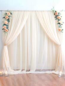 1/2/4pcs Beige/Ivory Tulle Backdrop Curtains, Transparent/Sheer Background Curtains,DIY Rustic Wedding Accessories,Wedding Birthday Party Supplies,Valance Gauze For Romantic Wedding Bride Shower Birthday Party Background Decor, Holiday Party Photography Background Decor,Hanging Curtain Background Decor(Come With 5/10 Clips) - Beige - View 5