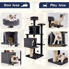 [Spring Glow-Up]61" Cat Tree / Tower For Indoor With Green Leaves, Cat Condo Cozy Plush House With Hang Ball,  Pet Furniture With Scratching Posts Cat  Tree - Green 52 - View 8