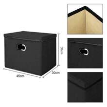 2pcs Foldable Fabric Storage Boxes With Lids Storage Cube Toy Box Storage Basket - Black - View 3
